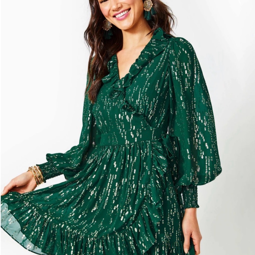 NWT - Lily Birdy Long Sleeve Silk Dress - Evergreen - Size 16 - Picture 10 of 10